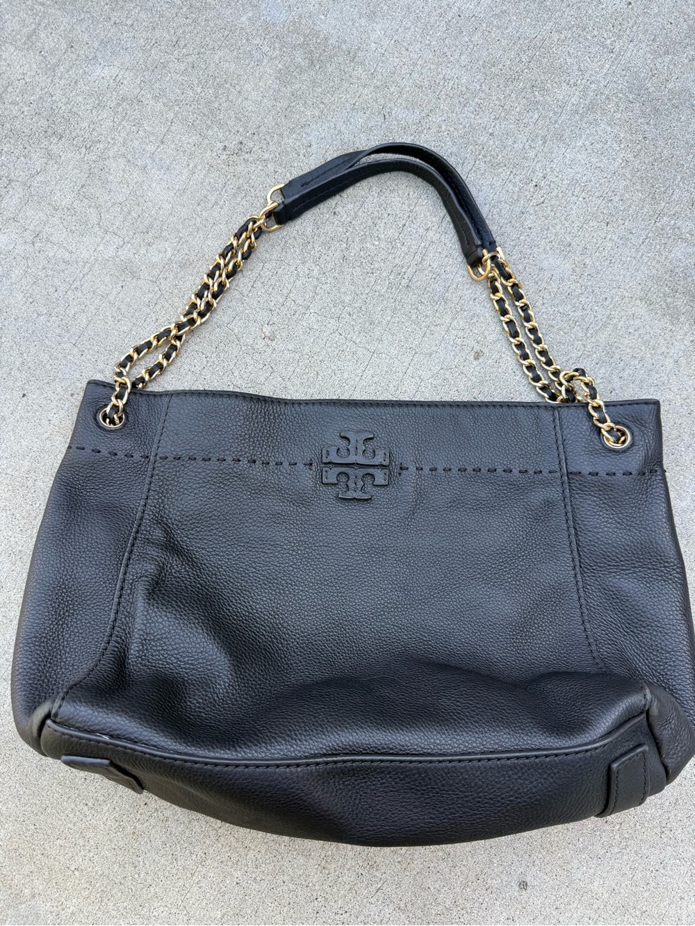 Tory Burch McGraw Black Leather Chain-Handle Shoulder Tote